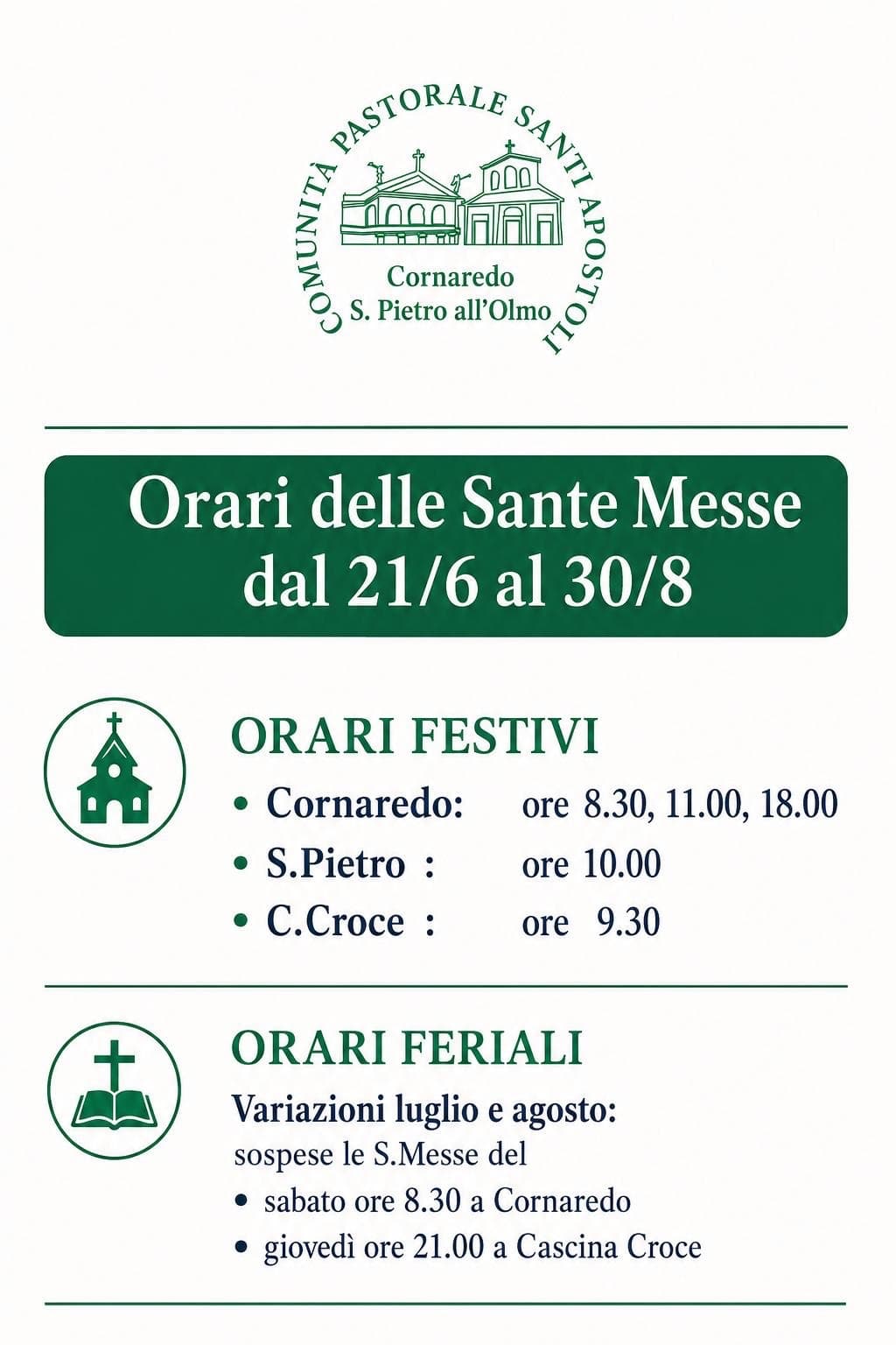 Orari estivi Sante Messe