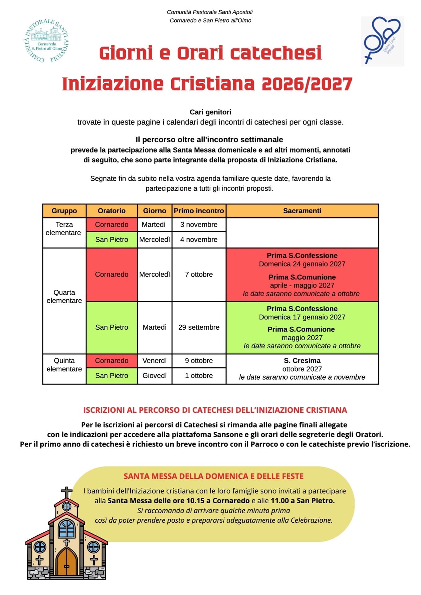Calendario Catechesi 5° elementare